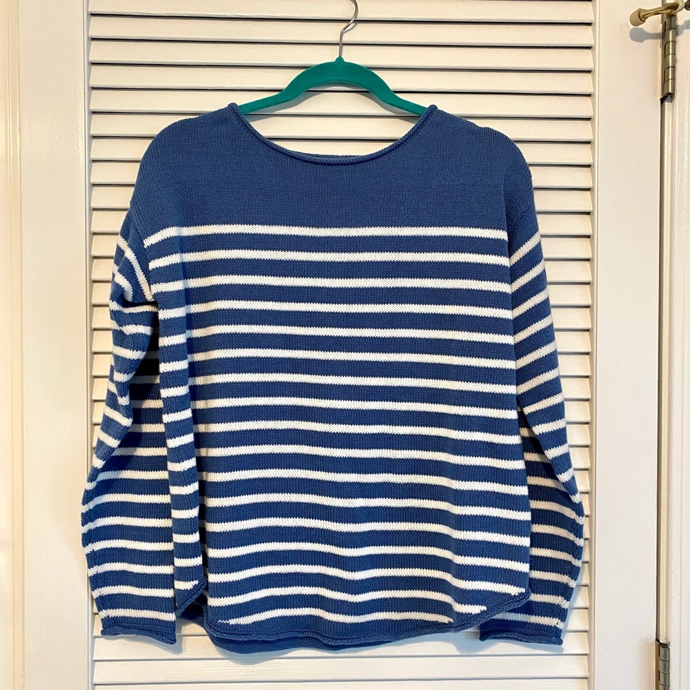 Blue and white striped sweater
